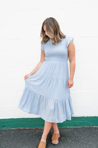 The Willow Smocked Midi Dress - Chambray