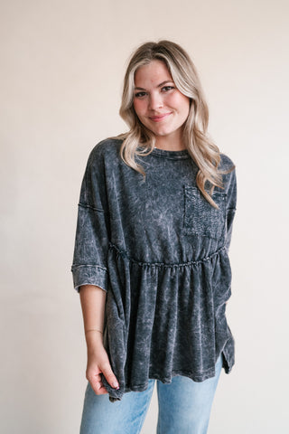 Dainty Eyelet Detailed Babydoll Top - Ashed Black
