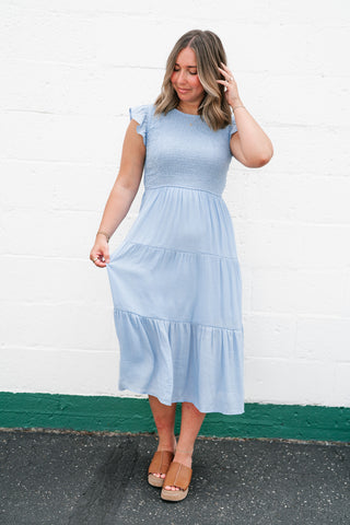 The Willow Smocked Midi Dress - Chambray