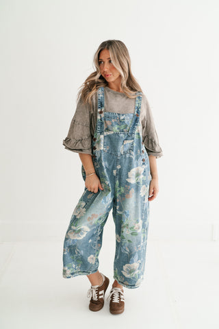 Wildflower Way Floral Print Denim Overalls