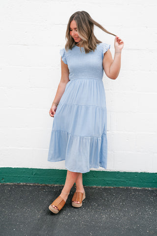 The Willow Smocked Midi Dress - Chambray