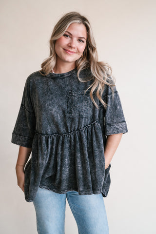 Dainty Eyelet Detailed Babydoll Top - Ashed Black