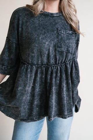 Dainty Eyelet Detailed Babydoll Top - Ashed Black
