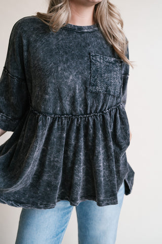 Dainty Eyelet Detailed Babydoll Top - Ashed Black