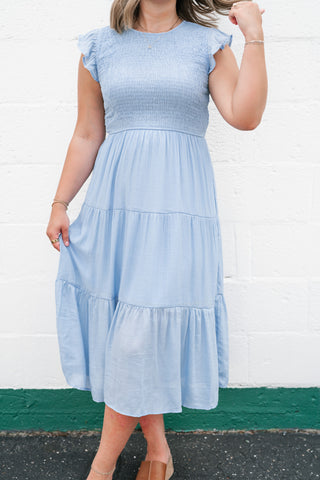 The Willow Smocked Midi Dress - Chambray