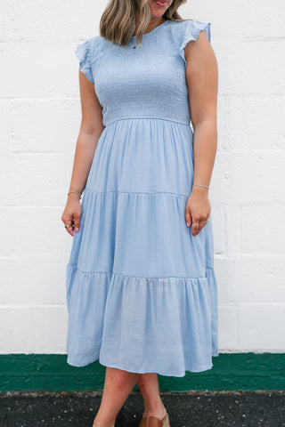 The Willow Smocked Midi Dress - Chambray