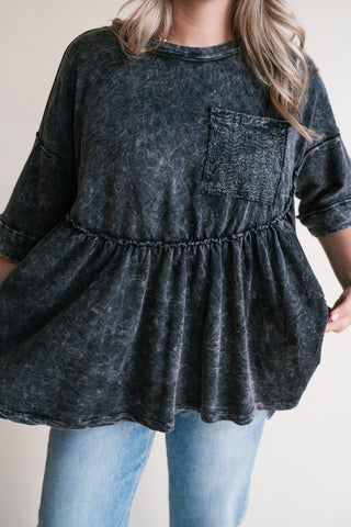 Dainty Eyelet Detailed Babydoll Top - Ashed Black
