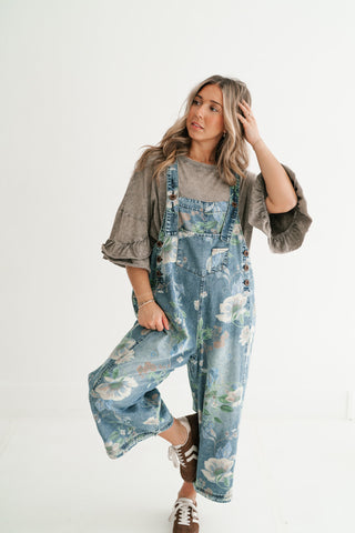 Wildflower Way Floral Print Denim Overalls