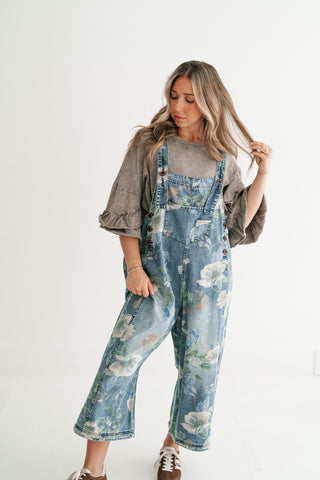 Wildflower Way Floral Print Denim Overalls