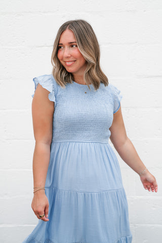 The Willow Smocked Midi Dress - Chambray