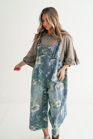 Wildflower Way Floral Print Denim Overalls