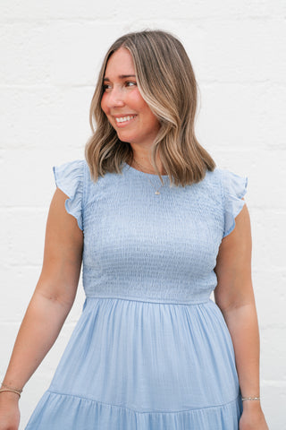 The Willow Smocked Midi Dress - Chambray