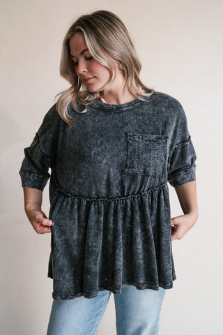 Dainty Eyelet Detailed Babydoll Top - Ashed Black