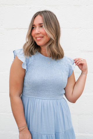 The Willow Smocked Midi Dress - Chambray