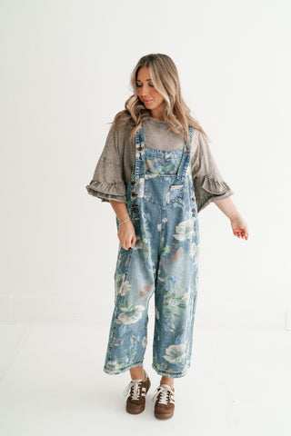 Wildflower Way Floral Print Denim Overalls