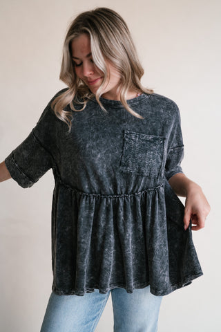 Dainty Eyelet Detailed Babydoll Top - Ashed Black
