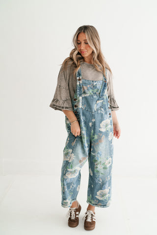 Wildflower Way Floral Print Denim Overalls