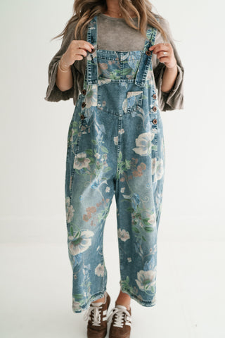 Wildflower Way Floral Print Denim Overalls