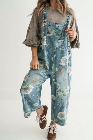 Wildflower Way Floral Print Denim Overalls