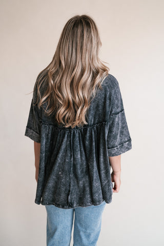 Dainty Eyelet Detailed Babydoll Top - Ashed Black