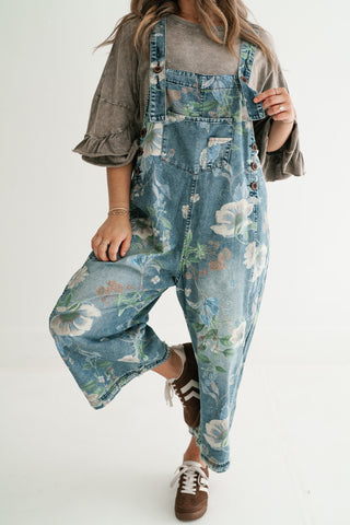Wildflower Way Floral Print Denim Overalls