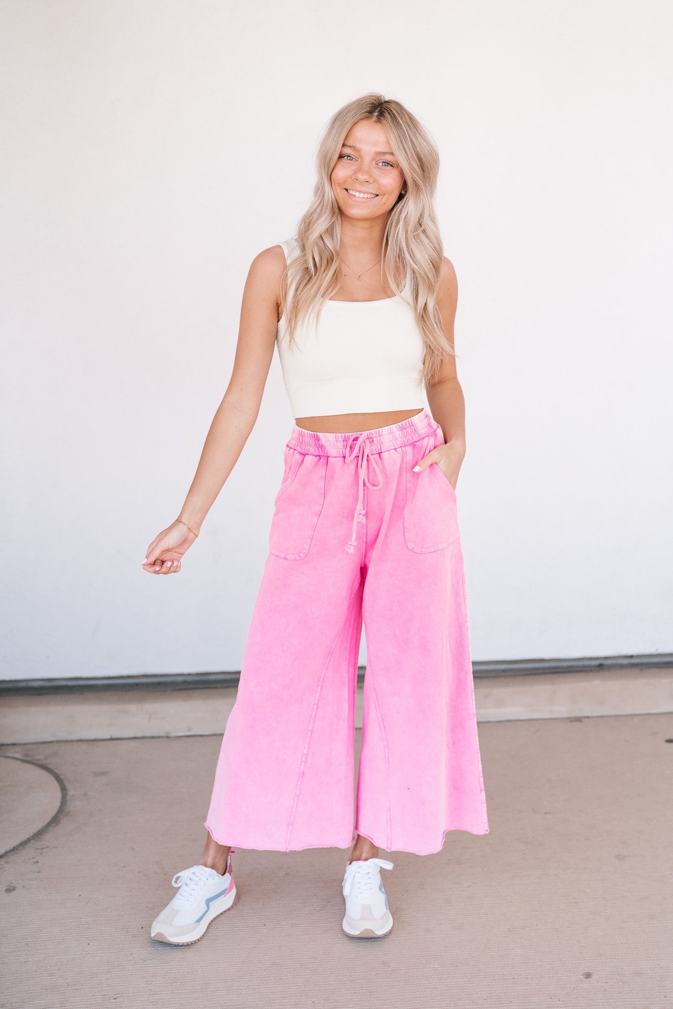 Can't Be Matched Mineral Wash Wide Leg Pants- Pink