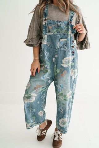 Wildflower Way Floral Print Denim Overalls