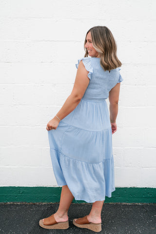 The Willow Smocked Midi Dress - Chambray