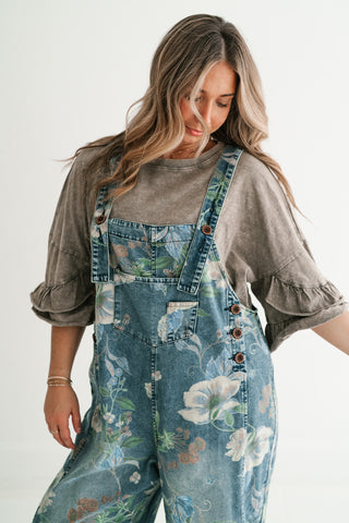 Wildflower Way Floral Print Denim Overalls