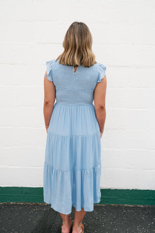 The Willow Smocked Midi Dress - Chambray