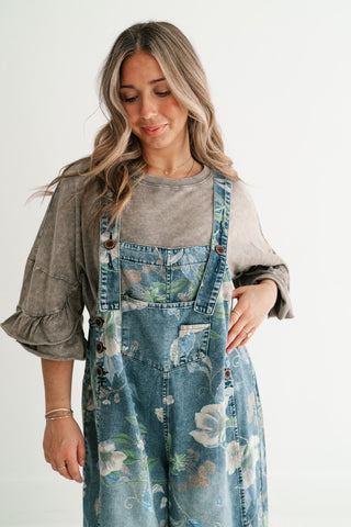 Wildflower Way Floral Print Denim Overalls