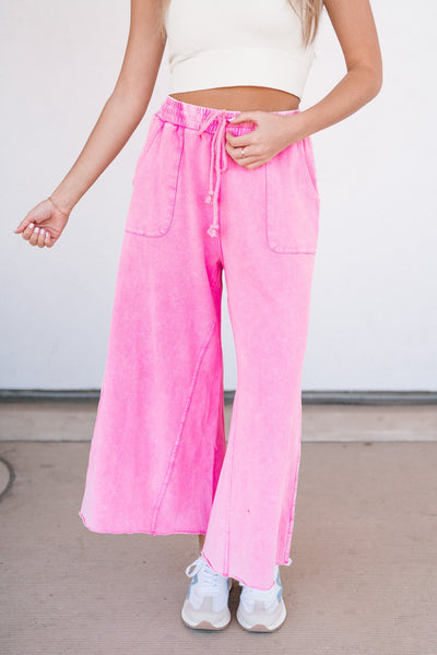 Can't Be Matched Mineral Wash Wide Leg Pants- Pink