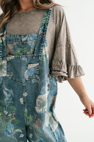 Wildflower Way Floral Print Denim Overalls