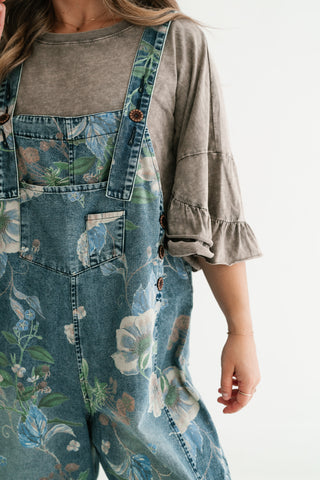 Wildflower Way Floral Print Denim Overalls