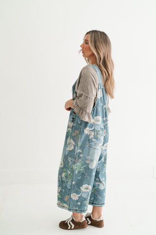 Wildflower Way Floral Print Denim Overalls
