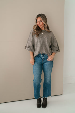 Stonewashed Ruffle Sleeve Top