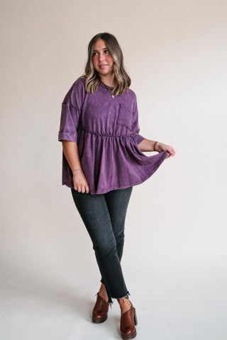 Dainty Eyelet Detailed Babydoll Top - Plum