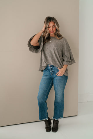 Stonewashed Ruffle Sleeve Top
