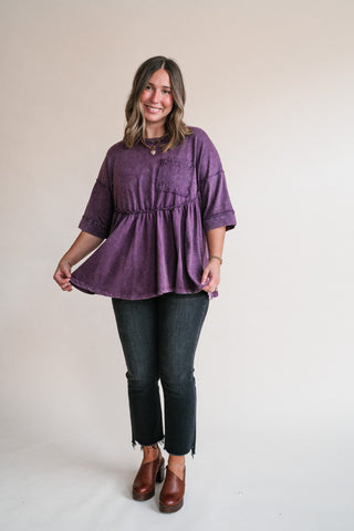 Dainty Eyelet Detailed Babydoll Top - Plum