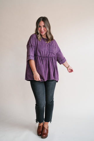 Dainty Eyelet Detailed Babydoll Top - Plum