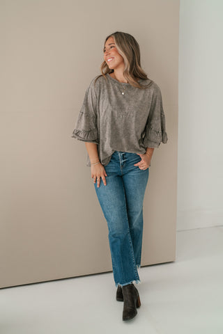 Stonewashed Ruffle Sleeve Top