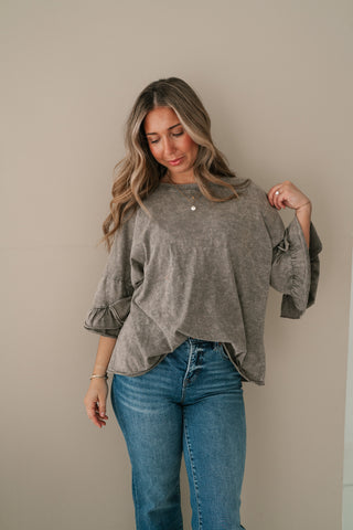Stonewashed Ruffle Sleeve Top