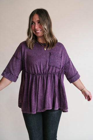 Dainty Eyelet Detailed Babydoll Top - Plum