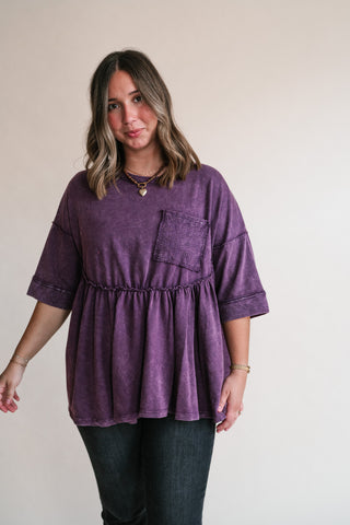 Dainty Eyelet Detailed Babydoll Top - Plum
