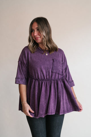 Dainty Eyelet Detailed Babydoll Top - Plum