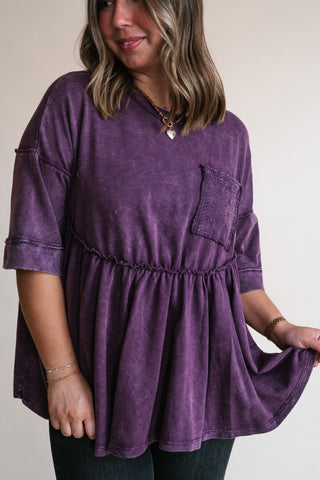 Dainty Eyelet Detailed Babydoll Top - Plum