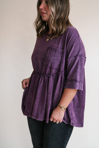 Dainty Eyelet Detailed Babydoll Top - Plum