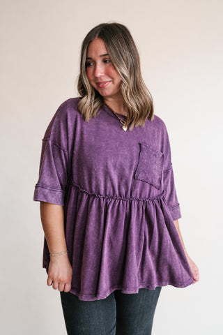 Dainty Eyelet Detailed Babydoll Top - Plum