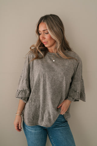 Stonewashed Ruffle Sleeve Top