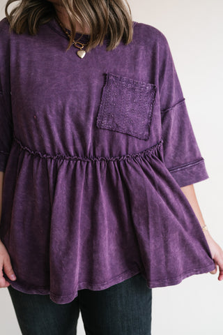 Dainty Eyelet Detailed Babydoll Top - Plum